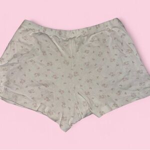 Brandy Melville Cream Pajama Shorts with Pink Floral Pattern
